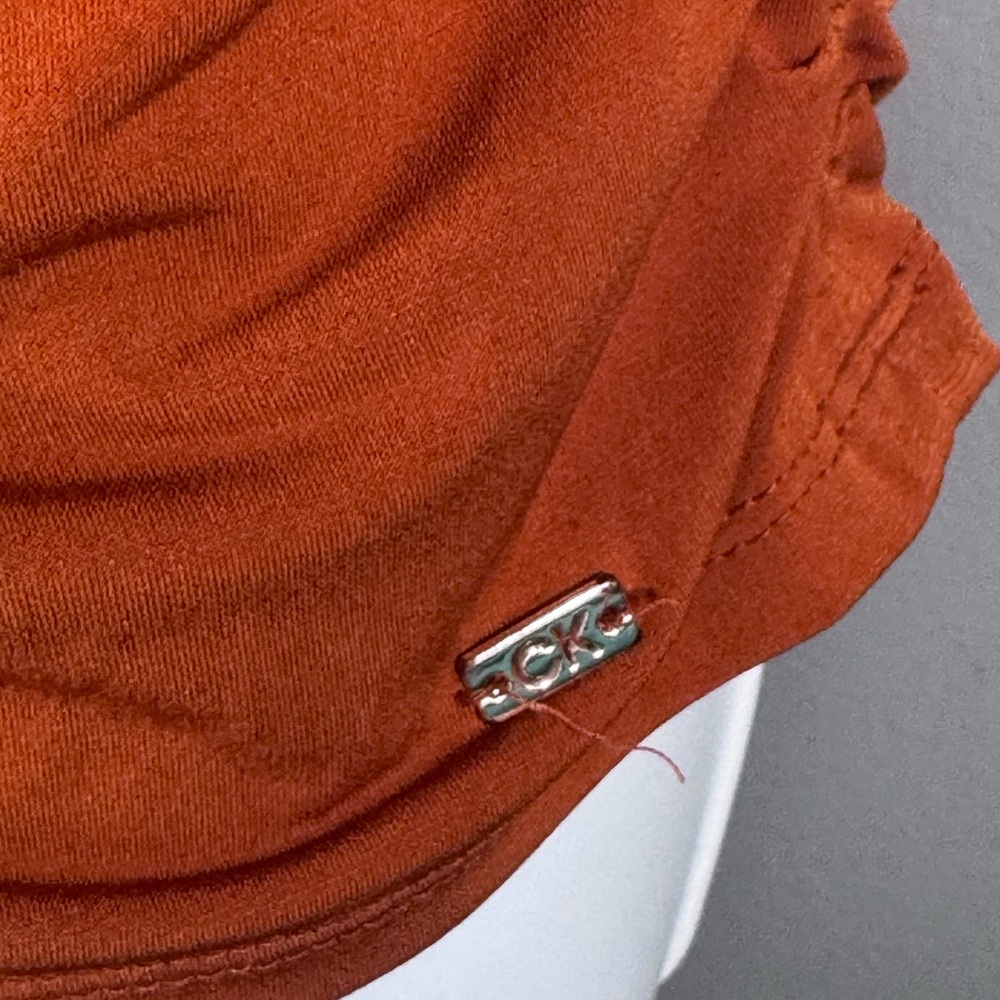 Calvin Klein Ruched Sleeveless Mock Neck Top Rust Orange Stretch Blouse Size M - Picture 4 of 14
